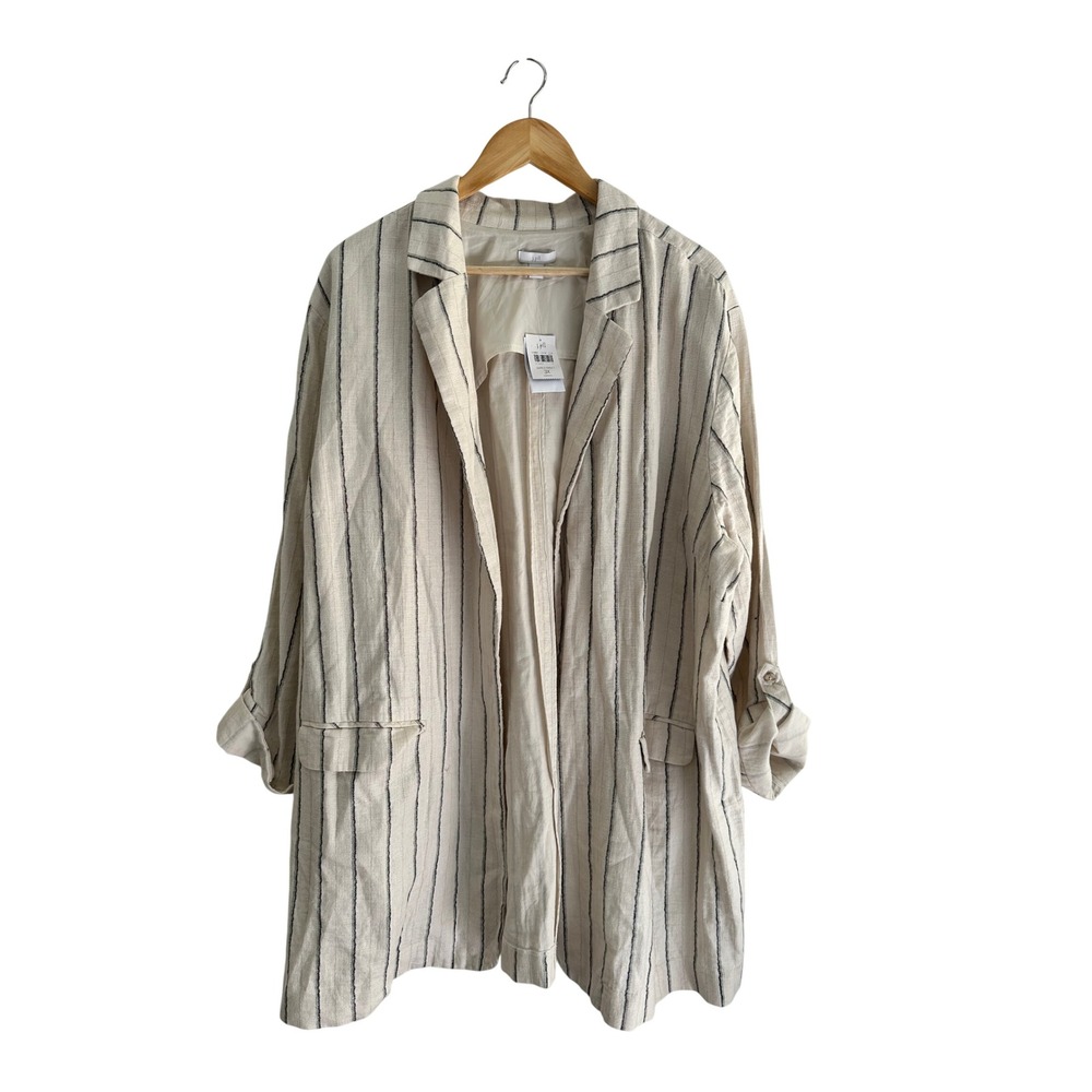 J.Jill Barley Striped Linen Blend Roll Tab Longline Oversized Blazer Size 3X NWT